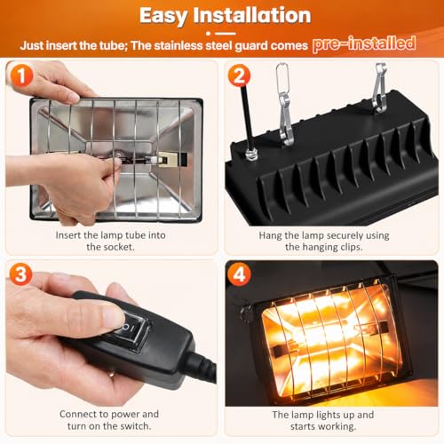 Chicken Brooder Heater for Chicks, Chick Brooder Heat Lamp with 250W & 175W Heating Bulbs, 4 Adjustable Heat Levels for Baby Chicks, Quail, Ducklings & Poultry Brooding