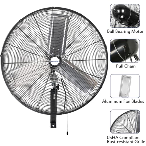 BILT HARD 9500 CFM 30 in. High Velocity Industrial Wall Fan, 3-Speed Wall Mount Oscillating Fan, Heavy Duty Air Circulator for Garage, Commercial, Warehouse, Factory, Workshops and Jobsites- UL Listed - size: 30 in.
