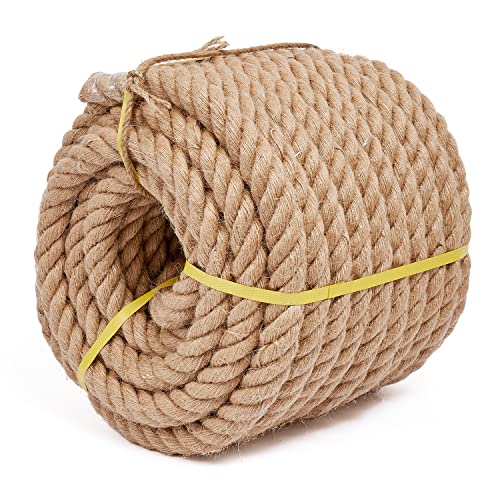 Rope 1 1/4 Inch 50 Feet Jute Rope, Heavy Duty Jute Rope,Natural Hemp Rope, Twisted Hemp Rope for Crafts, Gardening, Bundling,Hammock, Nautical, Tug of War, Railings, Home Decorating - size: 50Ft, style: 1-1/4 Inch