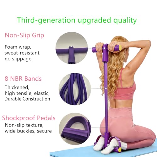 Pedal Resistance Band with Handles, 8-Tube Foot Exercise Band for Home Workout, Full Body Fitness Pull Rope for Abs, Arms, Legs, Non-Slip Foam Grips(2 Pack)