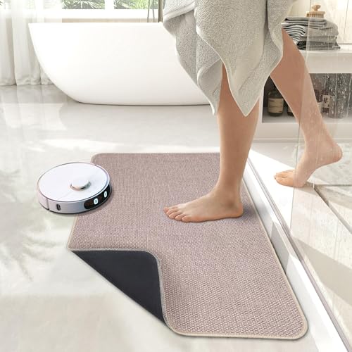 Bath Mat,Ultra Thin Bathroom Rugs,Rubber Bath Mats for Bathroom,Bath rugs | Non Slip,Quick Dry,Machine Washable,Low Pile,Absorbent,Shower Outside,Sink,Bathroom Decor Accessories.Beige,17x27Inch(2 Pack) - color: Beige, size: 1'5" X 2'3" (2 Pack)