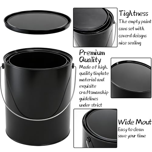 WUWEOT 4 Pack 1 Quart & 1 Gallon Metal Paint Can, Black Empty Paint Buckets Storage Container, Leftover Pail with Stainless Steel Handle and Snap On Airtight Lid for Painting, DIY Crafts