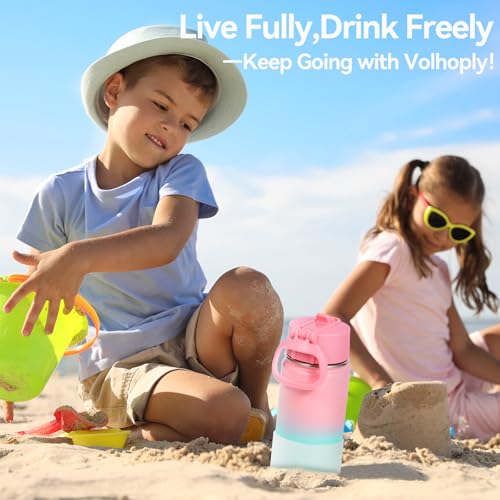 Volhoply 14oz KIds Stainless Steel Insulated Leakproof Water Bottle with Straw Lid and Silicone Boot,BPA-Free Easy Use for Boys&Girls,Double Wall Vacuum Bottles(Lavender Blue,1) - color: Lavender Blue