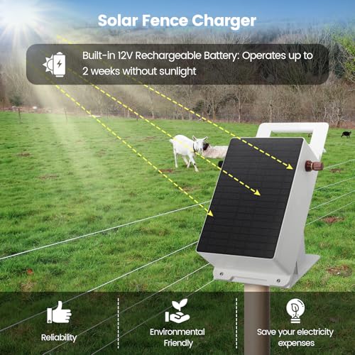 Solar Fence Charger, Briidea 5.6 Miles Solar Electric Fence Charger, 0.3 Joules, Easy to Carry & Install, Protect Your Livestock Garden Pasture from Wildlife, IP66 Waterproof, Save Your Money