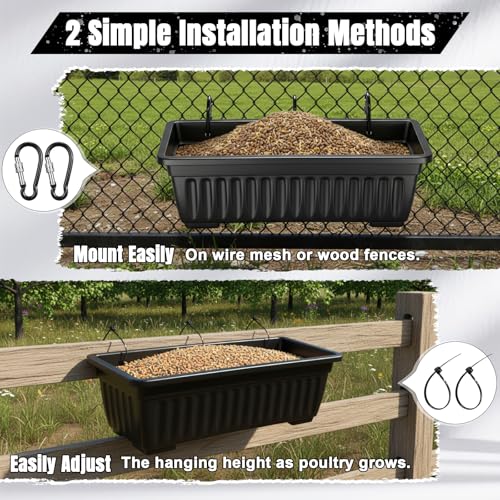 4 Pack 12 Quart Large Feed Trough Goat Horse Feeders Plastic Hanging Feeder with Clips and Nylon Cable Tie Water Trough Supplies Dog Horse Hog Pig Livestock Poultry for Large Animal Black