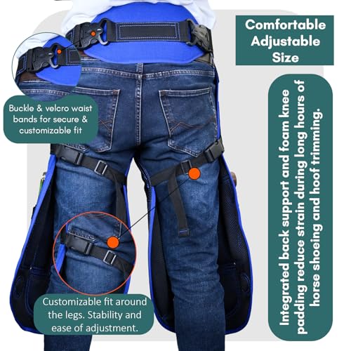– Farrier Apron Cowhide Leather Hoof Trimming Chaps | with Premium Air Mesh Lining, Foam Knee Pads, 4 Knife Pockets & Nail Magnets | Adjustable Waist for Men & Women (Apron Only) - color: Blue - Black, size: 65cm - 25inch