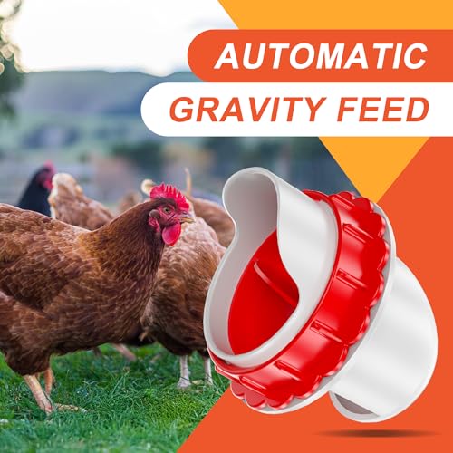 No Waste Chicken Feeders, DIY Automatic Poultry Feeder - 6 Ports Red | Buckets Barrels Bins Troughs‑mountable Design for common Breeds of Chicken Flock with Hole Saw - size: 6 Ports