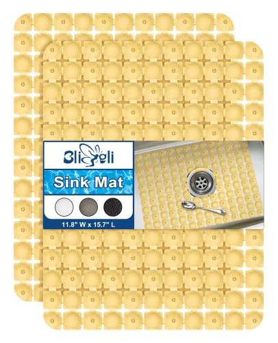 Bligli Sink Mat 2 Pack - 15.7x11.8 inch PVC Protectors for Stainless/Ceramic Sinks, Drain Mats (Brown) - color: Brown