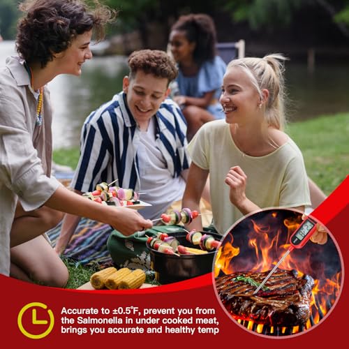 6 Pcs Instant Read Meat Thermometer Long Probe,Red | Probe Waterproof Digital Thermometer, For Cooking BBQ Water Milk Liquids, Quick Accurate Food Temperature - color: Red