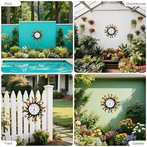 13" Sun Outdoor Thermometer Hygrometer, Metal Wall-Mounted Thermometer | Waterproof Decor for Patio, Garden, Garage & Indoor, Outdoor Thermometers Humidity Gauge, Easy-to-Read No Battery Needed Gift - color: Golden yellow, size: 13 INCH