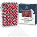 316L Cast Iron Scrubber Chainmail - Chain Mail Scrubber for Skillet, Pan | Cast Iron Cleaner Scrubber and Bamboo Cloth Set - Stainless Steel Chainmail Scrubber for Dutch Oven - Essential Accessory - style: Red CIS with Towel