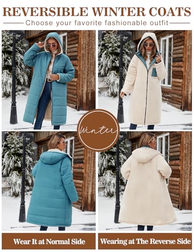 Women Winter Coats Fleece Long Coats Jackets Oversized Warm Down Jacket with Hood - color: Dark Blue, size: Large