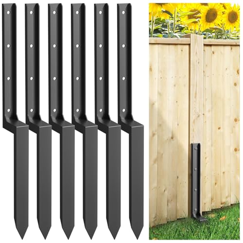 BAVNNRO 6PCS Fence Post Repair Kit, Heavy Duty Fence Post Repair Stakes, Anchor Ground Spike for Fix Broken Wooden Support - style: 6PCS