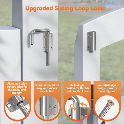 Upgraded Sliding Door Loop Lock, Gate Latches, Silver-2PCS | 90/180 Degree Patio-Security U-Bolt Latch Lock for Barn Door, Closet, Fence, Window, Multi-Angle, Aluminum Alloy - color: Silver-2PCS