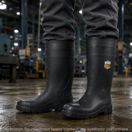 Men's Steel Toe Rain Boots, Waterproof Knee High Work Boots | Slip & oil resistant outsole for construction, farm and industrial work. - color: Black, size: 11