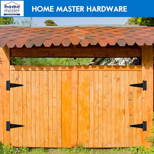 HOME MASTER HARDWARE 6" Heavy Duty Gate Hinges, 4 Pack T Strap Hinges | Stainless Steel T Hinges for Wooden Fences, Shed, Barns, Rotate 270 Degrees, 48LBS Capacity, Included Screws, Black Finish - color: Black, size: 6" - 4pack