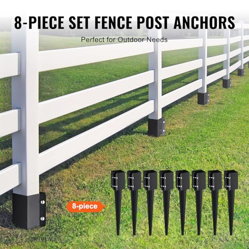 VEVOR Fence Post Anchor, 8 Pack 4 x 4 Inches Outer Diameter (Inner Diameter 3.5 x3.5 Inches) Ground Spike 24", Metal Black Powder Coated Post Stake Ground, for Mailbox Deck Garden Railing - size: 24 x 4 x 4 Inches