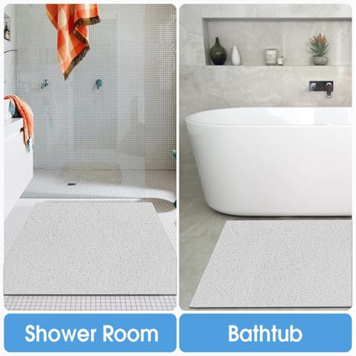 Square Non-Slip Shower Mat 24x24 Inches, Quick-Draining Bath Mat for Shower Floor, PVC Loofah Textured Shower Stall Mat, Secure Anti-Slip Bathroom Mat, Boho Style Bath Mat (Gray) - color: Grey