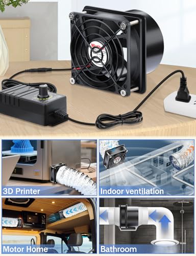 Wathai 80mm 12V DC Axial Exhaust Fan Small Fume Extractor with AC Plug | Dual Ball Bearing Fan with Variable Speed Controller for Soldering, 3D Printer Enclosure, Ventilation, DIY Cooling - style: 80x25mm 1 duct