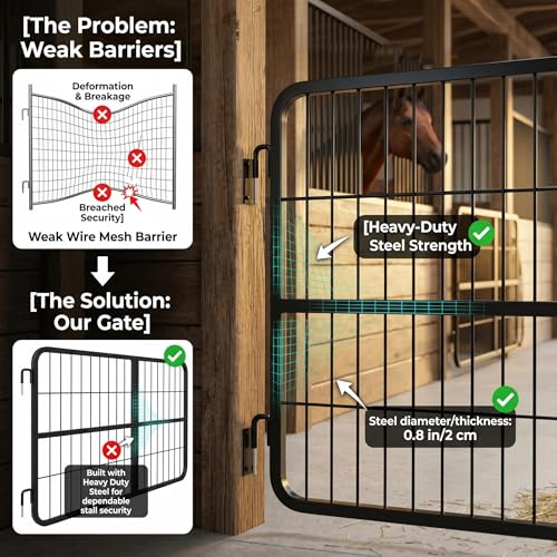 48" W×24" H Stall Guards for Horses Heavy Duty, Steel Horse Stall Gate Yoke Design Fits Private Stables, Performance Stables, Competition Stables