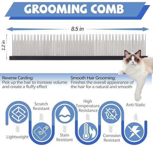 8.5 Inch Upgrade Black Professional Cat Comb,Dual-Tooth Pet Grooming Comb Anti-Static Smooth Rounded Corners Prevent Friction Breakage and Irritation,Removing Tangles,Knots,Undercoat and Excess Hair - color: Black