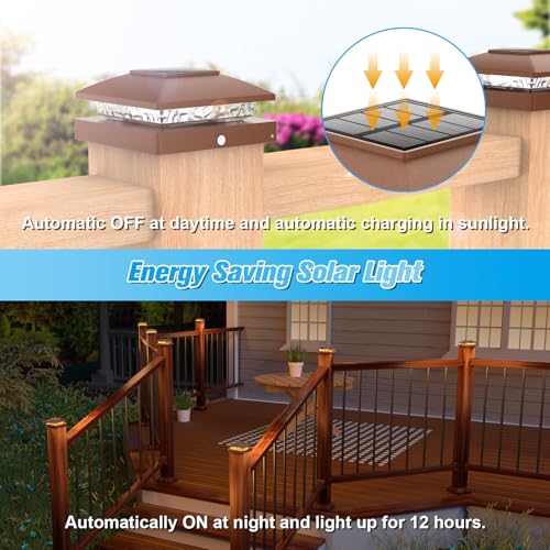 VOLISUN 20 Pack Brown Solar Post Cap Lights Fit 4x4 Fence Deck Post | Waterproof outdoor lighting, warm white glow, fits wooden & vinyl 4x4 posts, solar powered for yard patio fence deck - color: Brown, size: 20 Pack