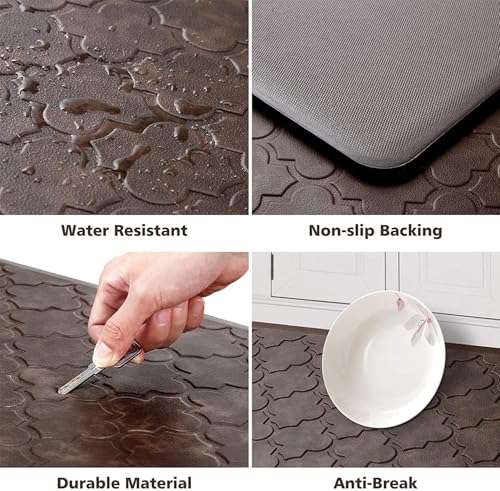 WISELIFE Kitchen Mat Cushioned Anti Fatigue Floor Mat,17.3"x60", Thick Non Slip Waterproof Kitchen Rugs and Mats, Standing Mat for Floor,Home,Office,Desk,Sink, Brown | Thick Non Slip Water Resistant Kitchen Rugs and Mats, Heavy Duty Foam Standing Mat for