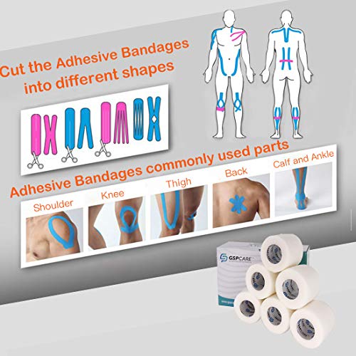 Self Adherent Cohesive Bandages Wrap 12 Count 2" x 5 Yards, Medical Tape, Adhesive Flexible Breathable First Aid Non Woven Rolls, Stretch Athletic, Ankle Sprains & Swelling Sports - color: White, size: 12 Count (Pack of 1)