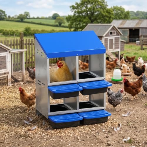 Garvee 4-Hole Roll Away Egg Collection Chicken Nesting Box | Galvanized Steel Nest Box for Laying Eggs - color: Blue, size: 4 holes & 2-tier