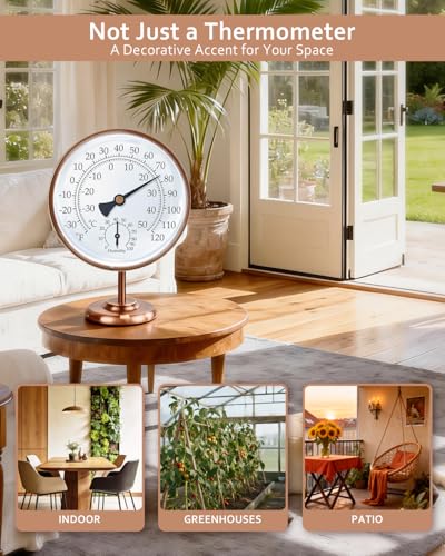 4-Inch Solid Brass Analog Thermometer Hygrometer with Stand | Solid brass, battery-free dual-scale dial for desks, offices, bedrooms, garages and RV interiors