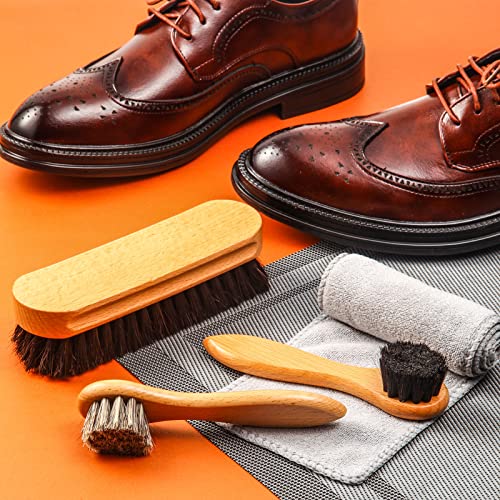 4 Pcs Horsehair Shoe Brush Kit Polishing Daubers Applicators Leather Care Brushes Shine Cleaning Cloth with Case(Shoe Brush Set F) - style: Shoe Brush Set F