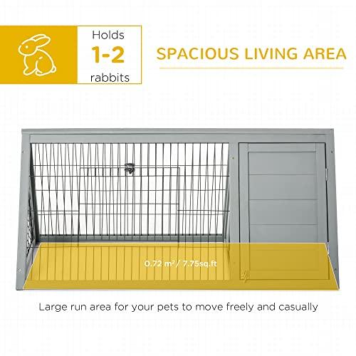 PawHut 46" x 24" Wooden A-Frame Outdoor Rabbit Hutch, Small Animal Cage, Bunny Hutch with Outside Run & Ventilating Wire, Gray | Wooden Chicken Coop with Run for Rabbit, Small Duck Chicken, Garden Backyard Farms - color: Gray