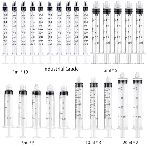 25 Pack 1ml, 3ml, 5ml, 10ml, 20ml Glue Dispenser with 14ga, 16ga, 18ga, 20ga, 22ga Dispensing Accessories and Caps, for Measuring and Refilling, Glue Applicator or Oil - size: 25 Count (Pack of 1)