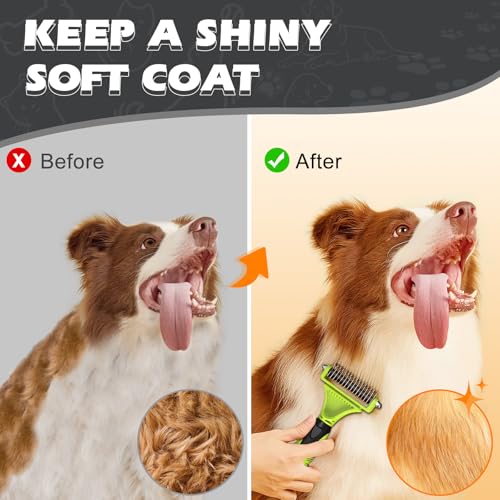 3PCS Pet Grooming Rake & Metal Comb & Flea Comb for Cats and Dogs, Double-Sided Dematting Tool, Extra-Wide Deshedding Dog Brush for Long Hair to Effectively Remove Tangles, Knots and Mats (Green) - color: C-Green