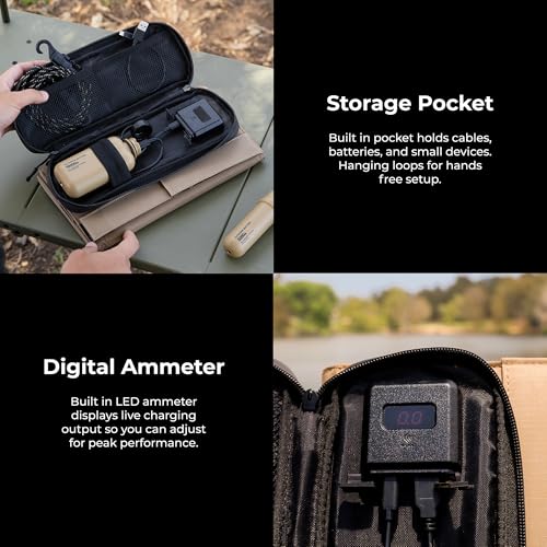 NESTOUT Portable Solar Panel, USB-C and USB-A Ports, 28W Solar Charger for Camping, Water Repellent Ripstop Nylon, Foldable Compact Design, Digital Ammeter, Adjustable Stand, Beige (4 Panel) - color: Beige 4-Panel (Upgraded)