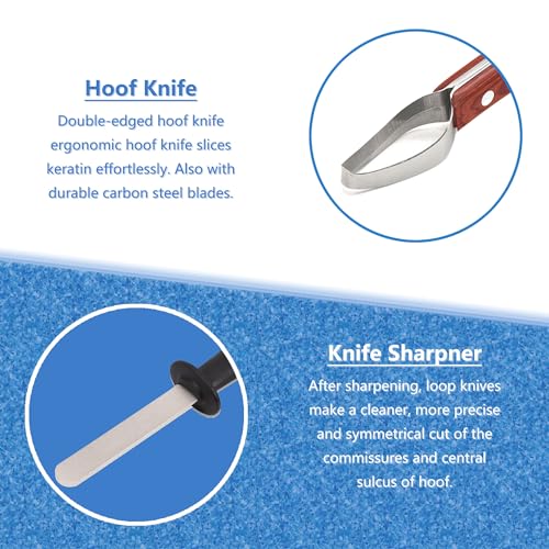Hoof Knife and Sharpener for Horses, Farrier Tool Kit, Double-Edged Hoof Trimming Knife, High-Carbon Steel Blade