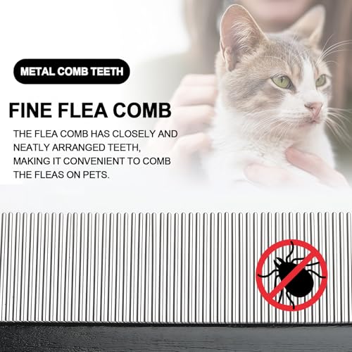 2-in-1 Dog Dematting&Deshedding Comb with Wooden Handle | Double-Sided Fine Tooth Metal Flea Comb for Dogs&Cats,Stainless Steel Deshedding Blade,Remove Loose Hair Tangles Dirt Fleas