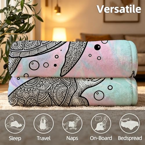 Mandala Sea Turtle Throw Blanket, Soft Flannel Fleece 60" x 80" | Yujiiso Mandala Sea Turtle Blanket Lightweight Decor for Living Room, Bedroom, Office and Travel, Home Decor Gift - color: Mandala Sea Turtle Throw Blanket, size: 60"x80"