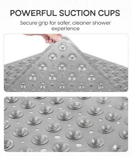 ADOV Square Shower Mat Non Slip, 21 x 21 in Bathtub Mat with 164 Strong Suction Cups, Drain Holes, Machine Washable, Soft Anti-Slip Bathroom Mat for Inside Shower, Tub and Shower Stall - Gray - color: Gray