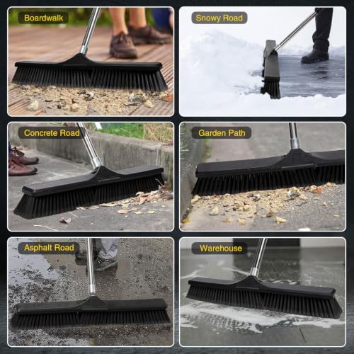 Masthome 24.8" Push Broom Heavy Duty Outdoor Stiff Bristle for Garage&Patio | 6-Layer Stiff Bristles|45° Angled Joint|Adjustable 47.2-56.9" Handle|Patio Garage Yard Concrete Cleaner|Non-Slip Rust Grip - color: Push Broom-black