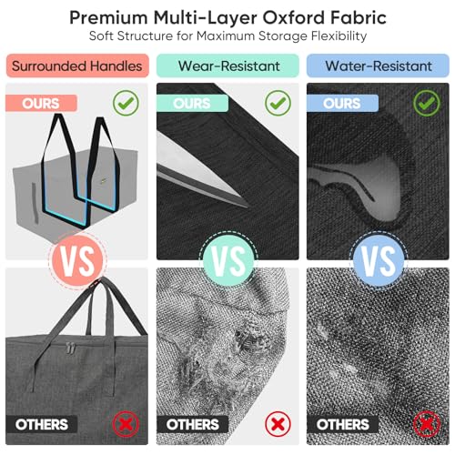 BALEINE Extra Large Storage Tote with Zippers & Carrying Handles, Heavy-Duty Oxford Fabric Moving Bags for Laundry, Space Saving, Storage, Charcoal Black, 1-Pack - color: Black, size: 1-Pack
