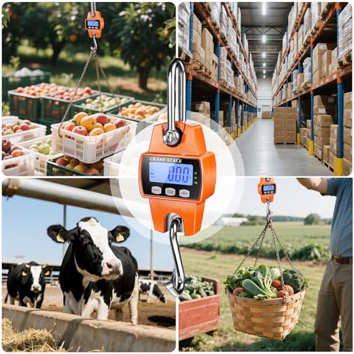 RoMech 660lb Digital Hanging Scale with Cast Aluminum Case, Handheld 300Kg Mini Crane Scale with Hooks for Farm Hunting Fishing Outdoor (Orange) | 300KG Heavy Capacity, High Accuracy Weighing, kg/lb/N Unit Conversion, Suitable for Fishing, Farm, Hunting -