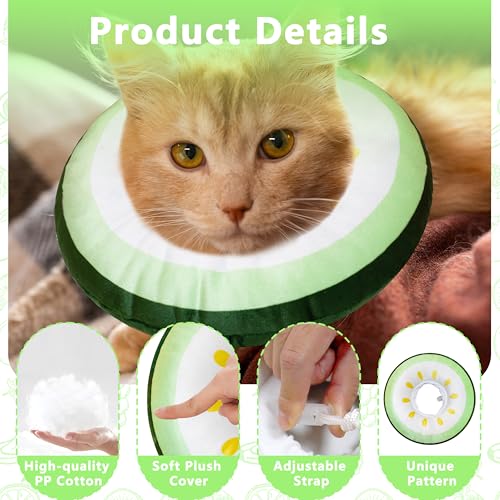 Cat Cone Collar Soft, Adjustable Cat Recovery Cone (Cucumber, L) | Stop Licking, Cute Kitten Donut Collar After Surgery, Elizabethan Collars for Kittens, Lightweight Cats Neck Cones - color: Cucumber, size: Large