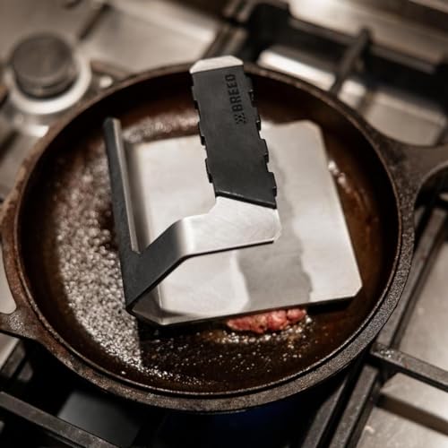 Breeo Griddle Press 2.6 lbs - Heavy-Duty Stainless Steel Smash Burger Press | For smash burgers, patty, steak & sandwiches, flat top grill & griddle accessories, USA made