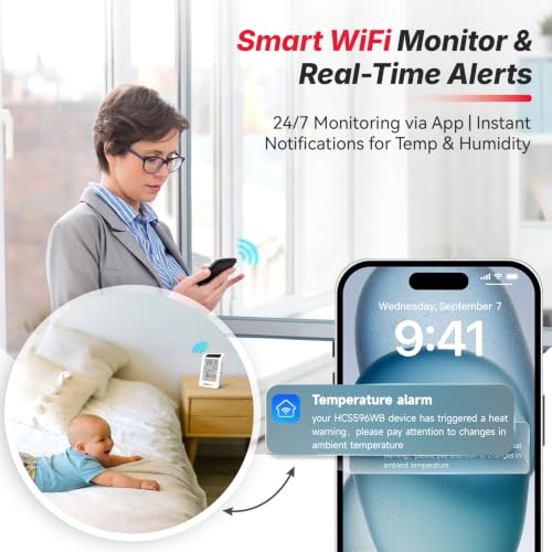 WiFi Thermometer Hygrometer, Wireless Indoor Outdoor Temperature Humidity Monitor, Solar Boost, 3.9" Large Screen, App Alerts for Home, Greenhouse, Pipe Protection, Cellar & Baby Room
