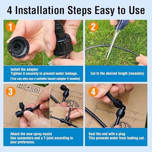 20FT Misters for Outside Patio – 2026 4th Gen Upgraded 4 Mist Nozzles Outdoor Misting System with Mister Kit - Gazebo Mister System for Garden Backyard Deck Greenhouse - size: 20ft