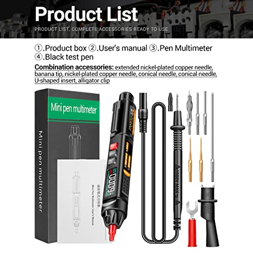 A3009 Mini Pen Multimeter with Voice Broadcast 6000 Counts Voltmeter VA Reverse LCD Display Flash NCV Tester for Vole Resistance acitance Temperature On/Off Diode Phase Sequence