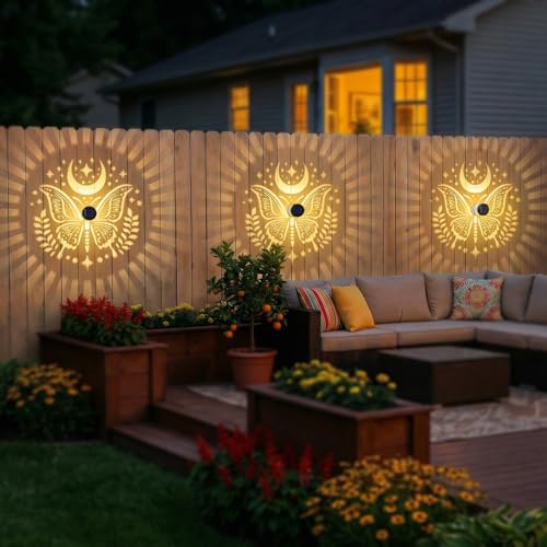 Gardsee Solar Fence Lights Outdoor 2 Pack Deck Step Wall Lights Butterfly Metal Waterproof LED Warm Yellow Light for Garden Post Patio Backyard Yard Decor (Black 1) - style: black 1