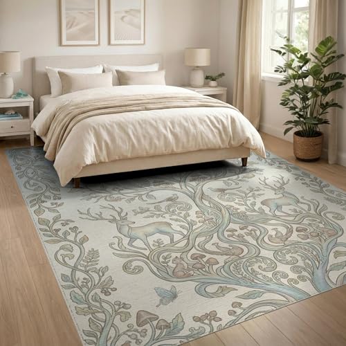 8'x10' Washable Cottagecore Tree Large Rug, Light Blue Non-Shedding Pet Friendly Carpet Foldable Easy Care Mat for King Size Bedroom, Master Suite, Under Bed | Ref:1969514 - color: Beige/Pattern 22, size: 8' x 10' (Rectangular)
