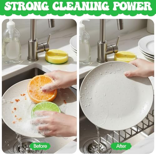 12 Pcs Lemon Printed Sponges Bulk Fruit Slices Dish Cleaning Sponges Household Non Scratch Reusable Absorbing Cleaning Scrub Tools for Washing Dishes, Cookware, Tubs, Sinks